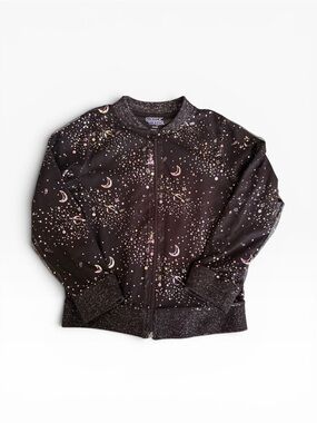 Iridescent Children's black celestial zip-up bomber jacket
